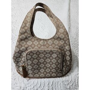 Y2K Nine West Vintage A-Frame Mini Handbag Brown Print Zip Closure